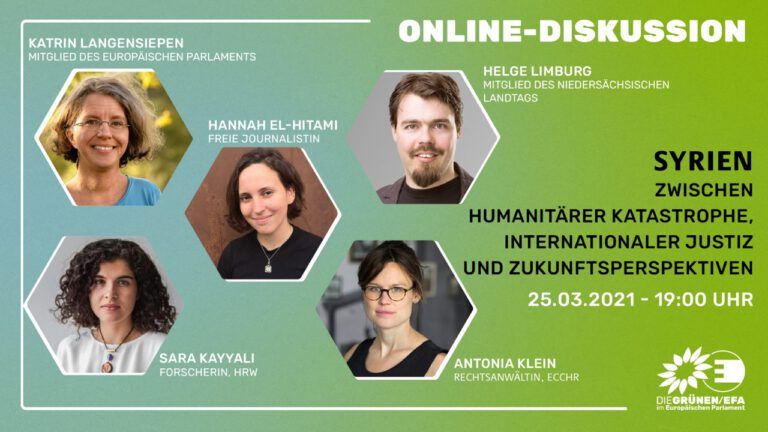 Onlineveranstaltung am 25.03.21 ab 19:00 Uhr: Syrien; Zwischen humanitärer Katastrophe, internationaler Gerechtigkeit & Zukunftsperspektiven