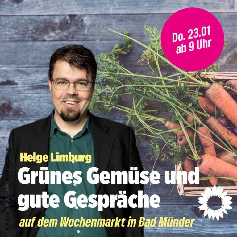 Der Ortsverband Bad Münder informiert: Grünes Gemüse und gute Gespräche mit Helge Limburg am 23.1.2025 ab 9:00 Uhr auf dem Wochenmarkt in Bad Münder.